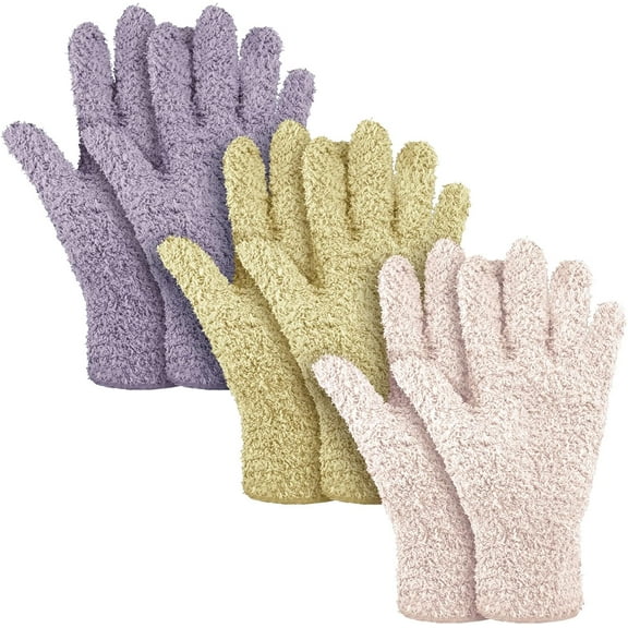 Lsupdaol 3 Pairs Microfiber Plant Dusting Gloves Leaf Cleaning Gloves for Indoor Plants, Blinds, Furniture, House(Medium,Pink, Nude, Light Purple)