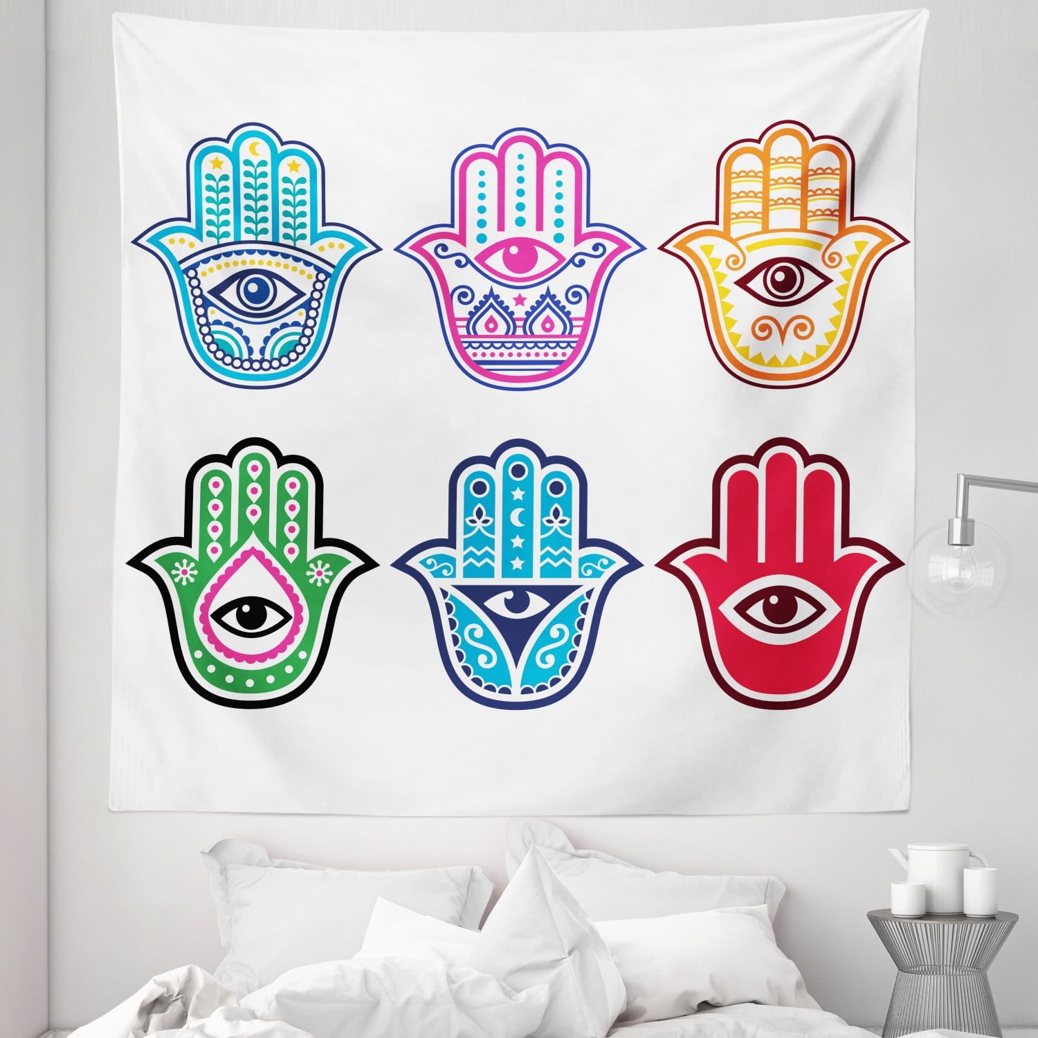 Hamsa Tapestry, Colorful Hamsa Hands with Third Eye in Palms Folkloric  Design Evil Eye, Fabric Wall Hanging Decor for Bedroom Living Room Dorm, 5  Sizes, Multicolor, by Ambesonne - Walmart.com