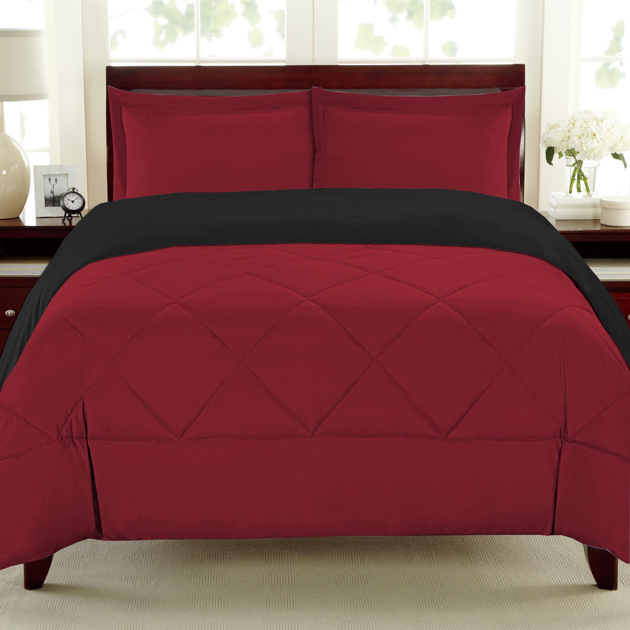 Premium Down Alternative Reversible Box Stitched 3 Piece Comforter Set Walmart Com Walmart Com