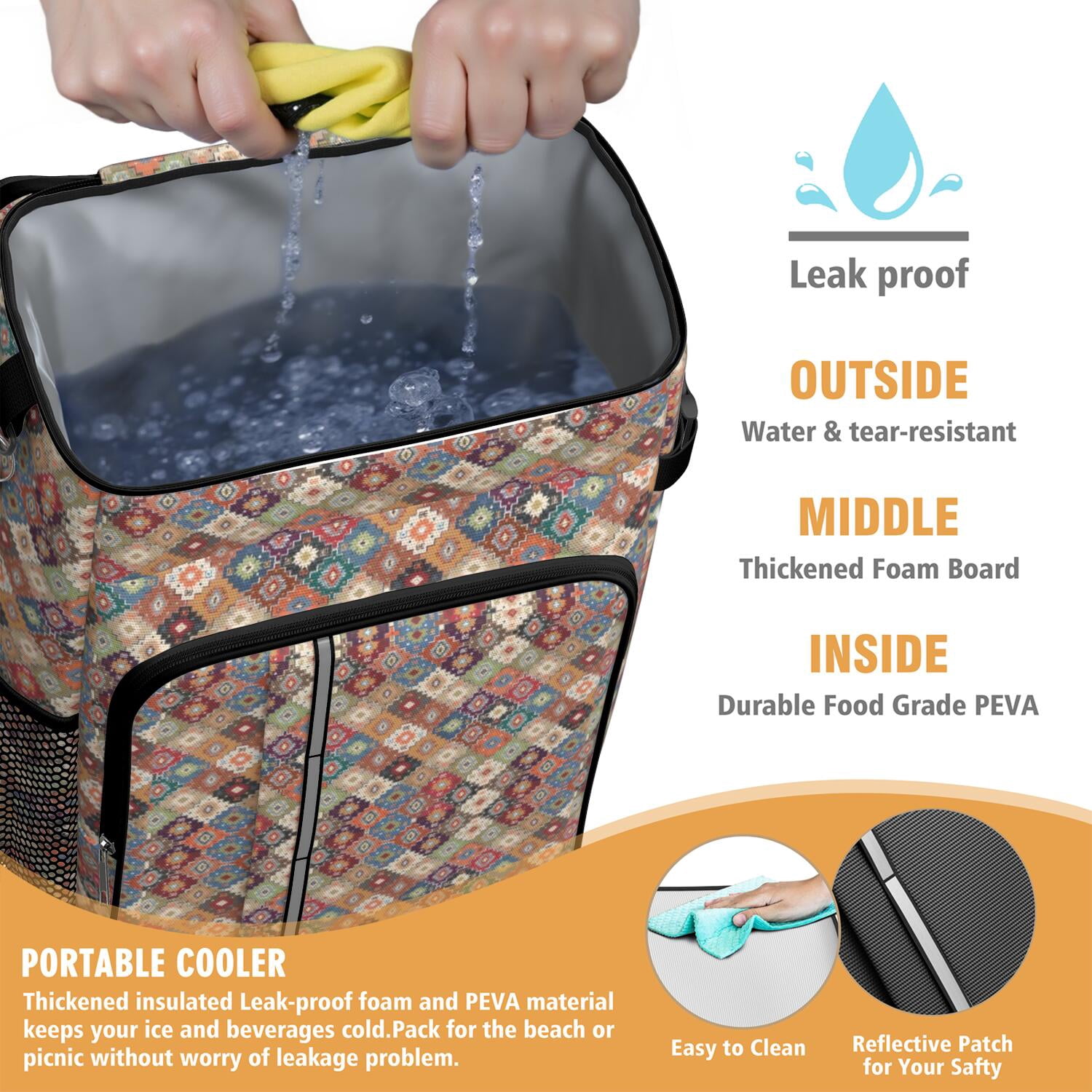 Travel Cooler Bag - Boho Bohemia Flower Camping Beer Cooler Backpack with Bottle Opener- Waterproof Insulated Picnic Backpacks - Cooler Bag for Beach