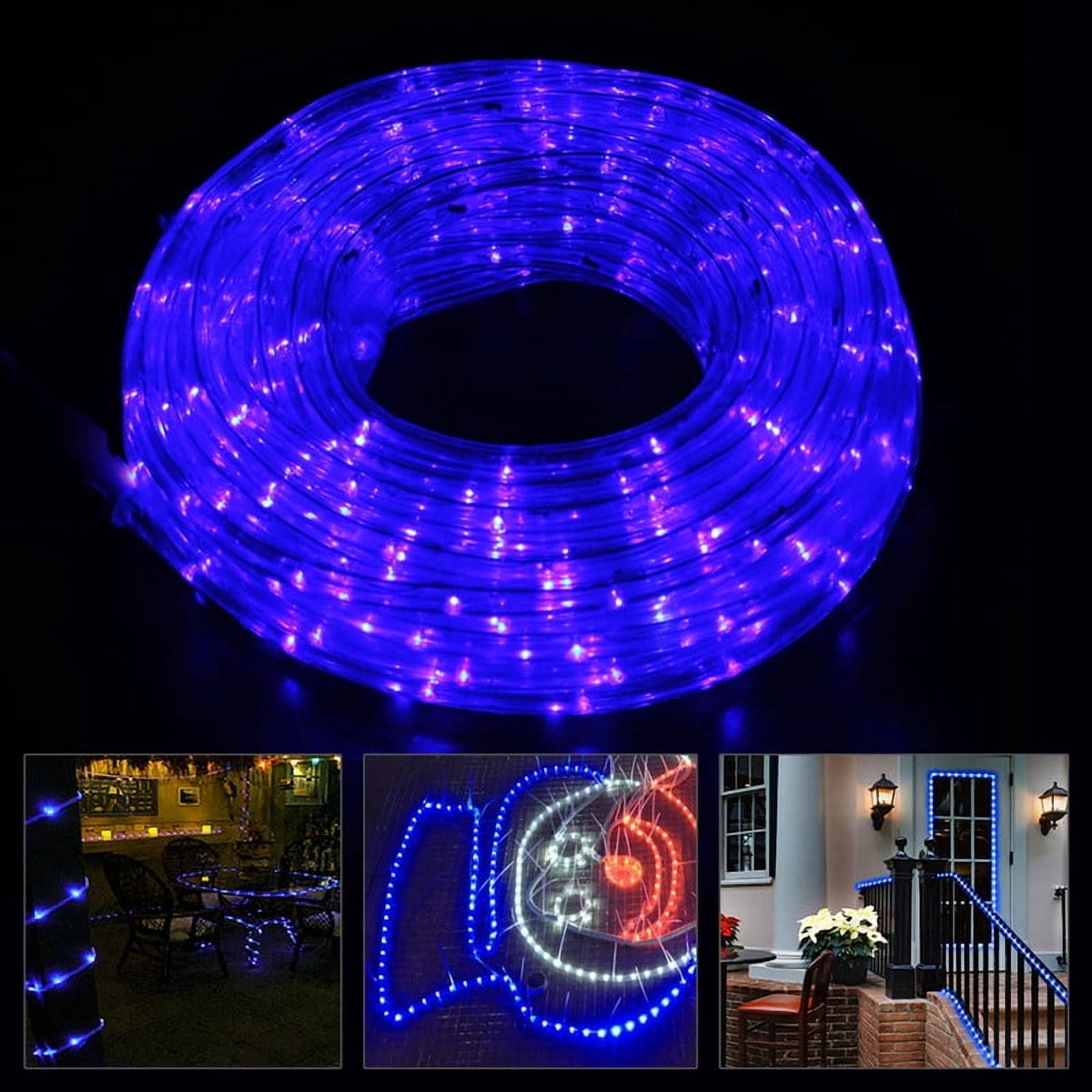 Active Mind Ltd 50ft Blue LED Rope Lights with Remote - Adjustable Brightness & Glitter, Waterproof Cuttable for Indoor/Outdoor Holiday, Pool & Landscape Lighting