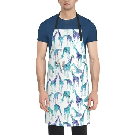 

Qekee Cool Giraffe Print Waterproof Apron with Pockets Adjustable Cooking Aprons Kitchen Bib for Baking Household Cleaning