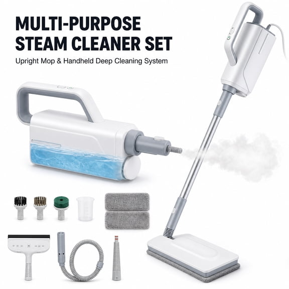 ALILYY Steam Mop Cleaner Handheld Steamer Scrubbing Steam Mop for Hard Floor,Tiles,Carpet,Windows,Furniture,White