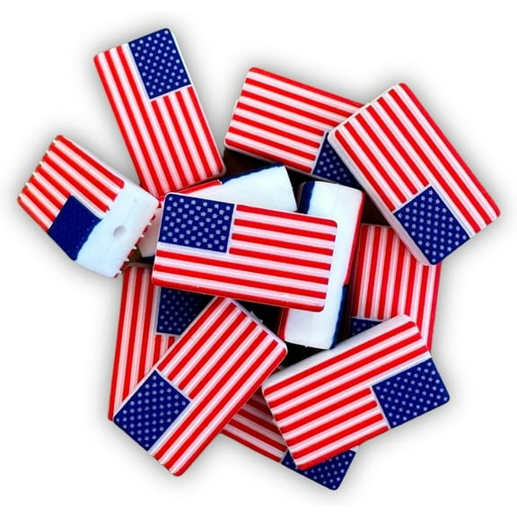 American Flag Silicone Focal Bead Set  12 Pack Patriotic USA Bulk Wholesale 4th of July Keychain Making Kit Beaded Pen Freshie Hanger