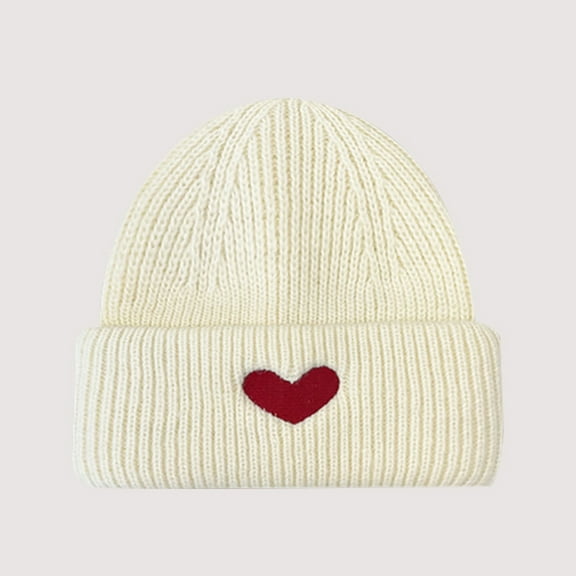 LIZUOJUN Under $3 Beanie Hats for Men and Women Heart Embroidery Knit Skull Cap with Ear Flap Warm Winter Cute Casual Outdoor One Size Beige