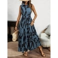 thumbnail image 5 of Women'S Summer Floral Maxi Dress Button Up Collar Tie Waist Tiered Ruffle Sleeveless Boho Dresses Blue S, 5 of 9