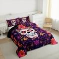 thumbnail image 3 of Manfei Boho Skeleton Skull Queen Comforter Set for Kids, Rustic Groovy Flower Bedding Sets, Hippie Mandala Style Reversible Bedding Comforter Set, Super Cozy Room Decor, 3-Piece, 3 of 8