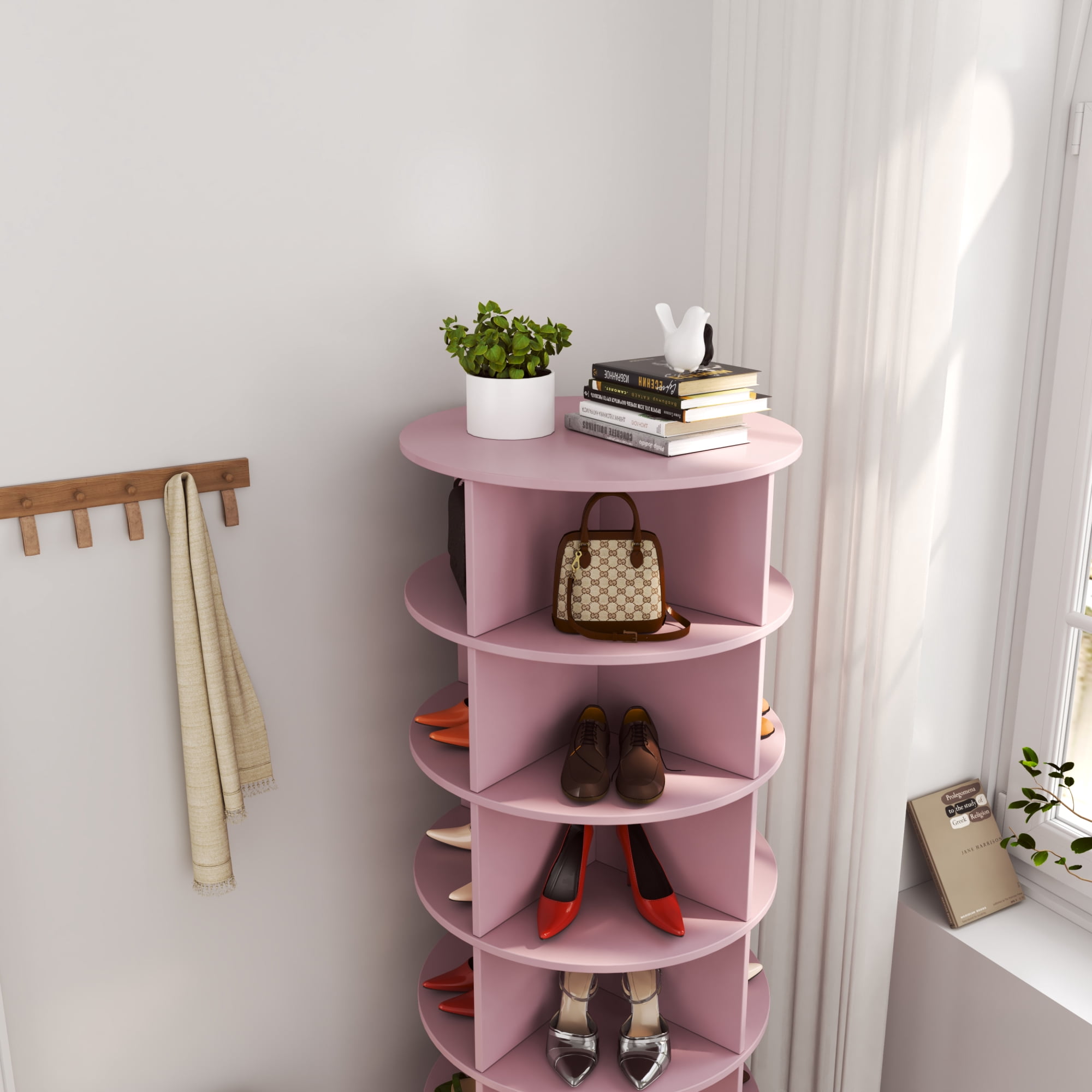 6 Tier Rotating Shoe Rack Tower Spinning Shoe Display