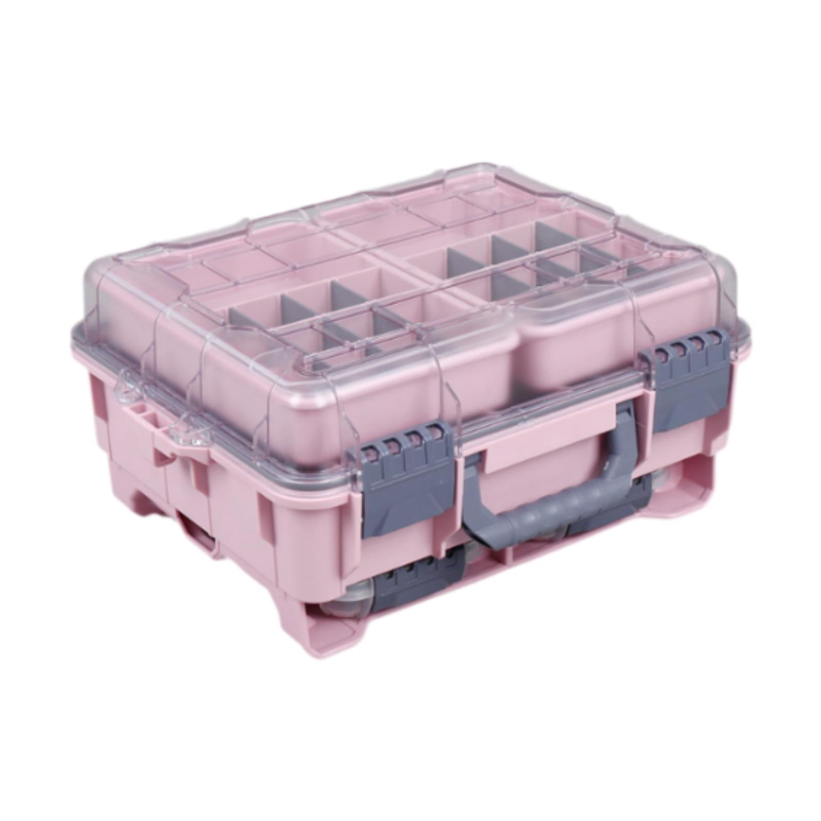 Wswqop Fishing Gear Storage Box Fishing Lure Organizer Multilayer Double Buckles Sturdy Pink