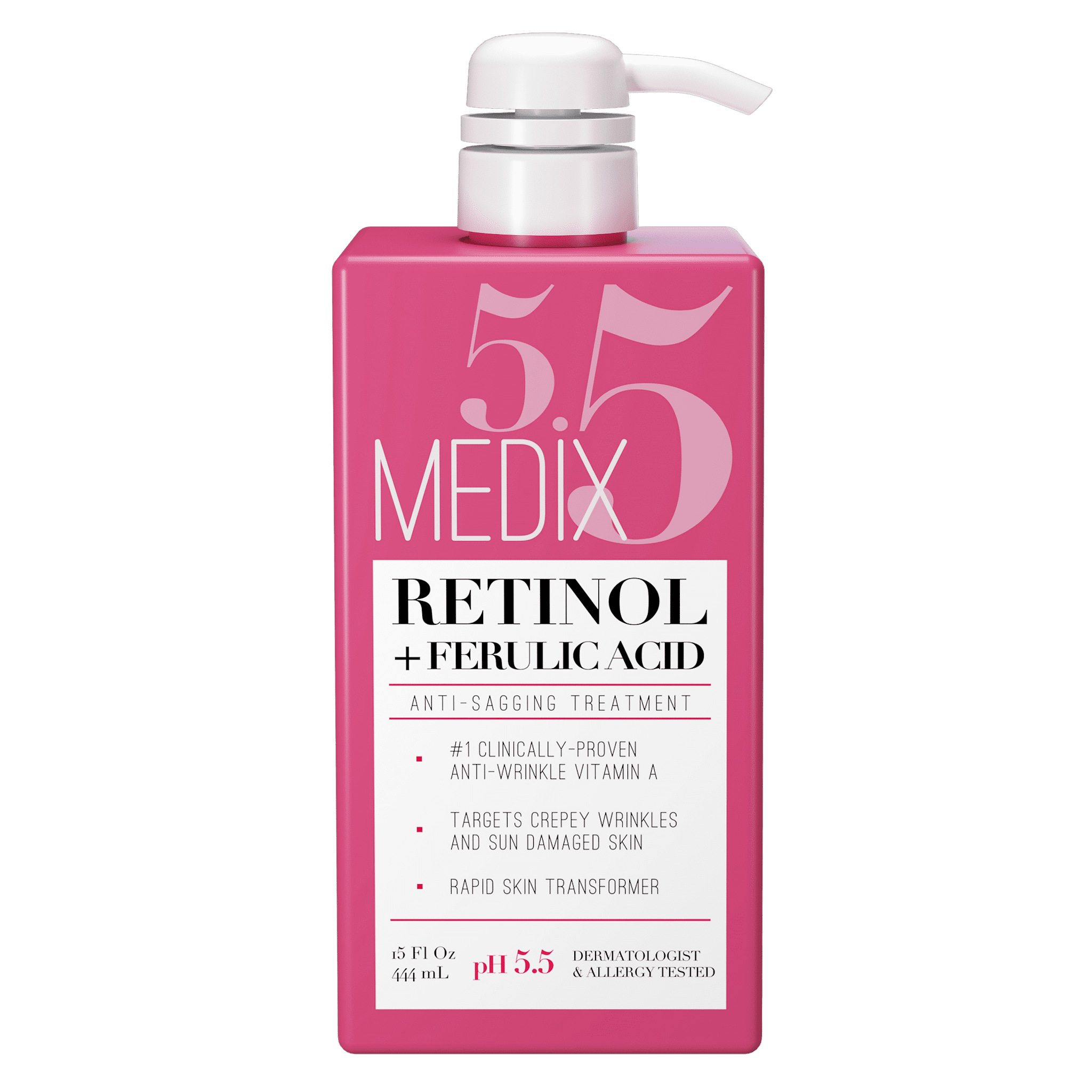 Medix 5.5 Retinol Cream with Ferulic Acid Anti-Sagging Treatment. Targets Crepey Wrinkles and Sun Damaged Skin. 15 fl oz