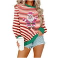 thumbnail image 2 of Christmas Sweatshirt for Women Long Sleeve Crewneck Striped Pullover Xmas Print Drop Shoulder Tops Fall winter Casual Clothes, 2 of 5
