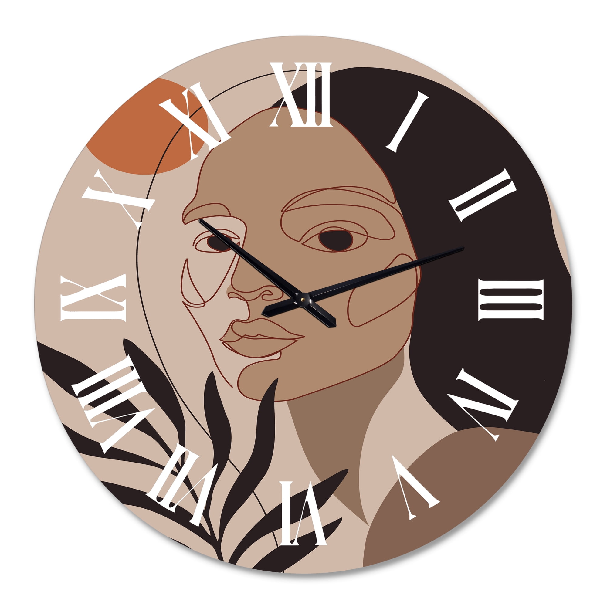 Designart 'Retro Minimal Portrait Of Young Woman' Modern Wall Clock