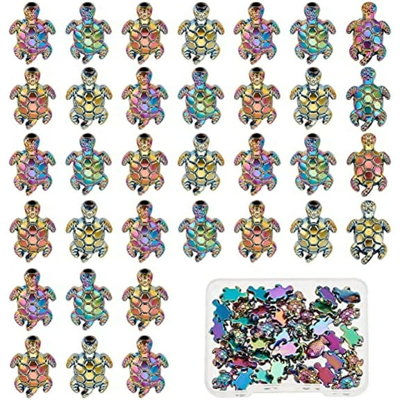 1 Box 50Pcs Sea Turtle Beads Metal Turtle Charms Tortoise Charm Turtles Beads Summer Hawaii Ocean Animals Loose Spacer Beads for Jewelry Making Women DIY Bracelet Necklace Craft Supplies