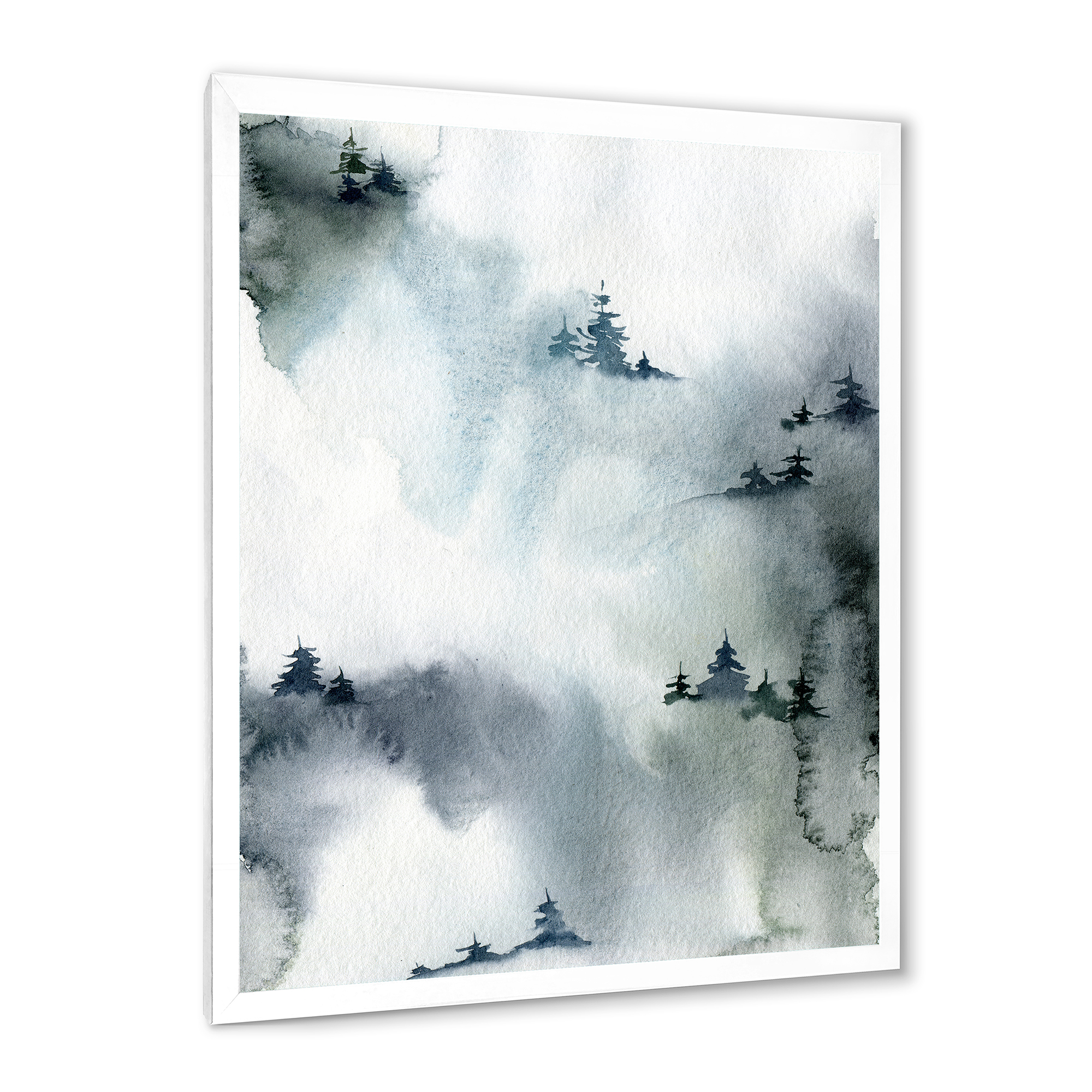 Designart 'Minimalistic Snowy Fir Trees With Winter Forest' Modern Framed Art Print
