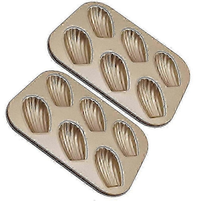 2 Pack Madeleine Mold Cake Pan, Non-Stick Heavy Duty Shell Madeline Bakeware for Oven Baking (Champagne Gold)