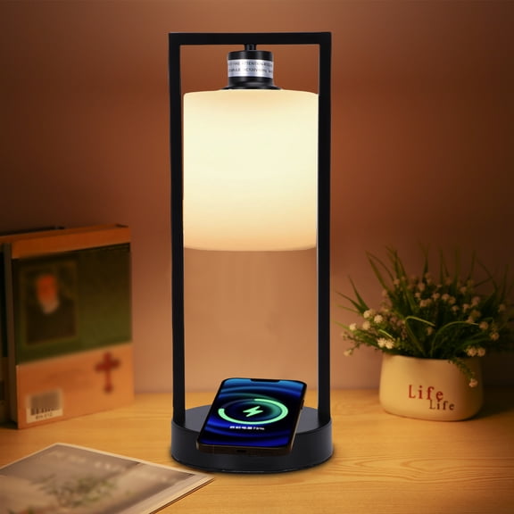 Touch Control Table Lamp with Wireless Charging, 3-Way Dimmable Bedside Lamp with USB Port, E26 LED Bulb Included