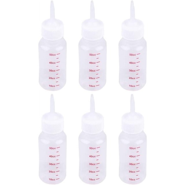6 Pcs 50ML Baby Pet Feeding Bottle - Pointed Nipple Safe Dog Cat Milk Bottle for Small Animal/Cats/Dogs/Puppy/Kitten