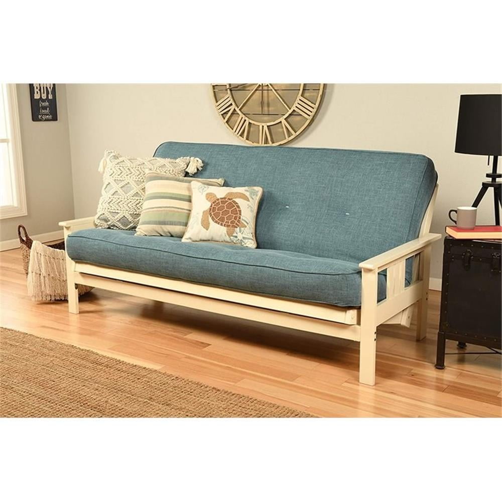 Pemberly Row Full-size Linen Fabric Futon Mattress in Aqua Blue-Frame Not Included