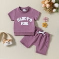 thumbnail image 2 of SUXIAN Girls Boys Letter Print Summer Short Sleeve T Shirt Sports Short Pants Two Piece Outfit Sets Purple 6M, 2 of 7
