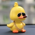 thumbnail image 2 of Adorno de coche de juguete de pato amarillo bonito, adorno para salpicadero de coche de pato fresco, muñeca agitadora, pato social de pie (con gafas + cadena dorada) oso de fresa Electrónica, 2 of 5