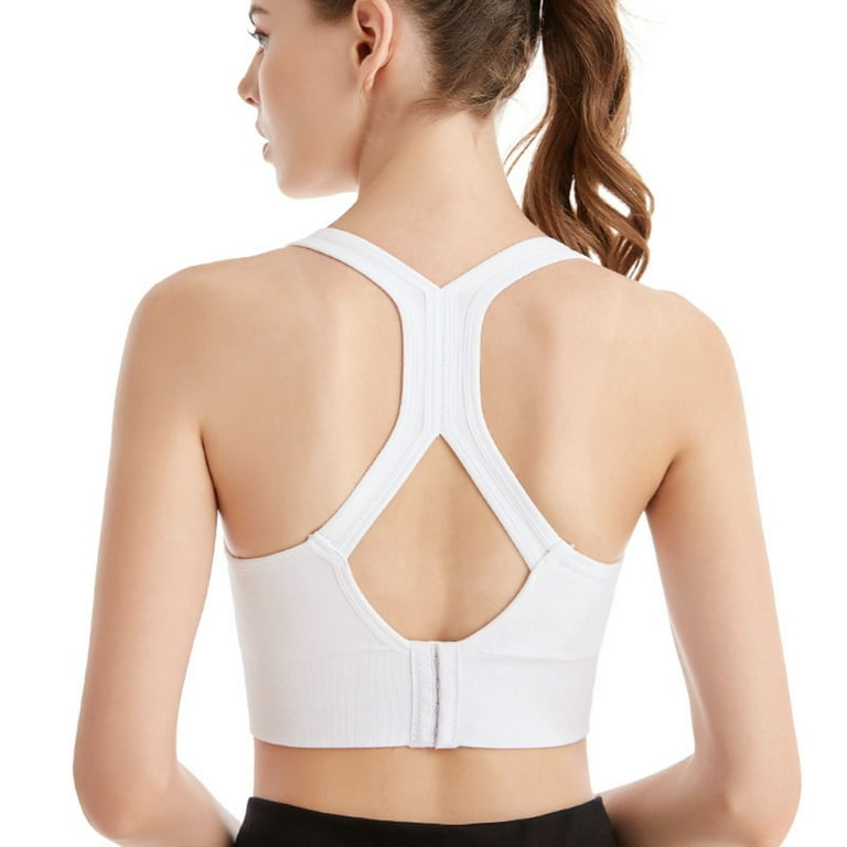 Spdoo Sports Bra for Women, Criss-Cross Back Padded Strappy Sports Bras  Medium Support Yoga Bra with Removable Cups,White M