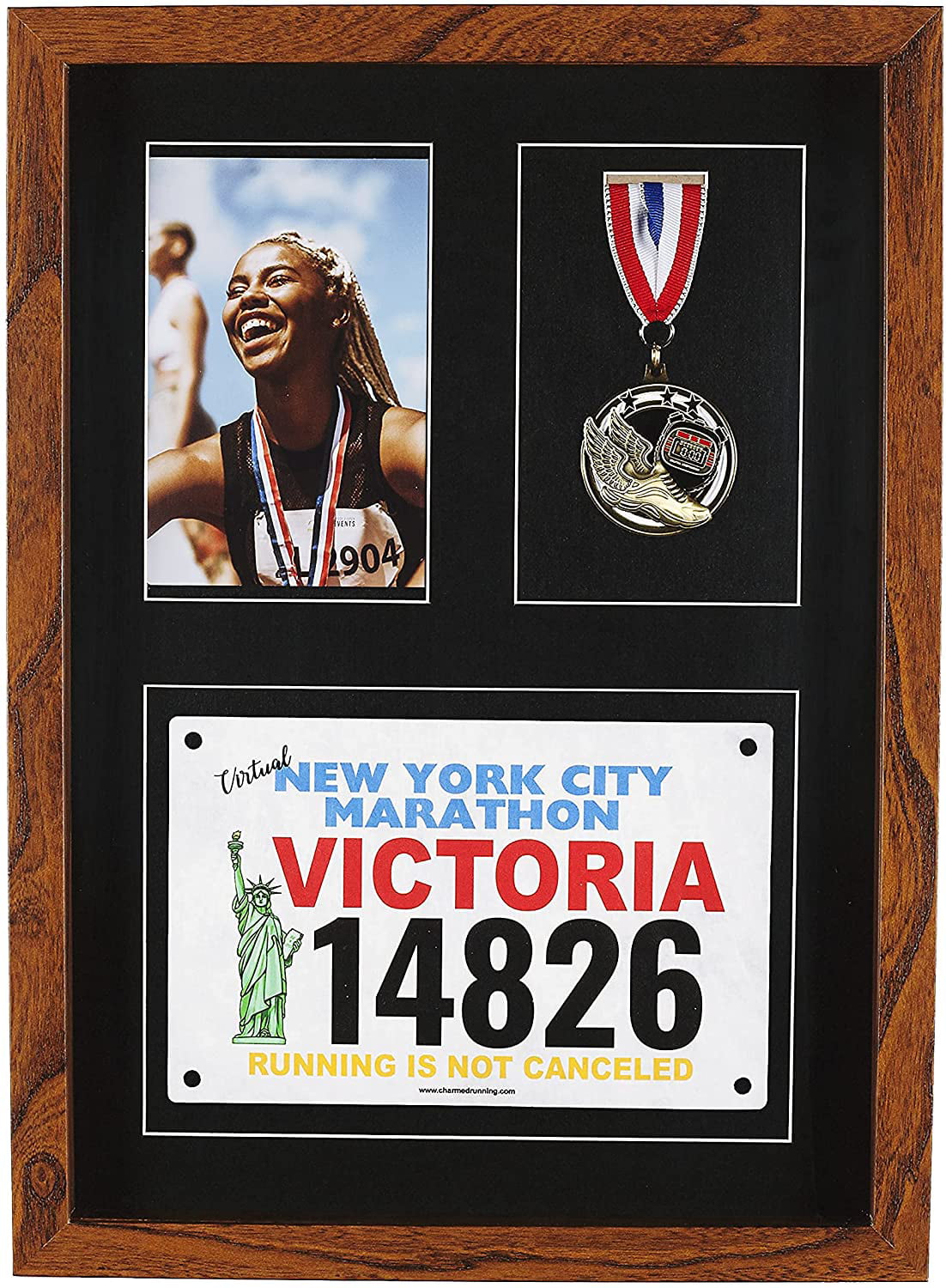 Marathon Gymnastics & All Sports Medal Display Shadow Box Frame 6 Medals Display Case Soccer Football 3D Medal Box Photo Frame for Runners Military Medals Badge Award Insignia Black, 12x12 