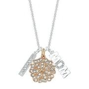 14kt Gold Flash Plated Crystal "Mom" Flower Pendant Necklace, 18"+2" Extender