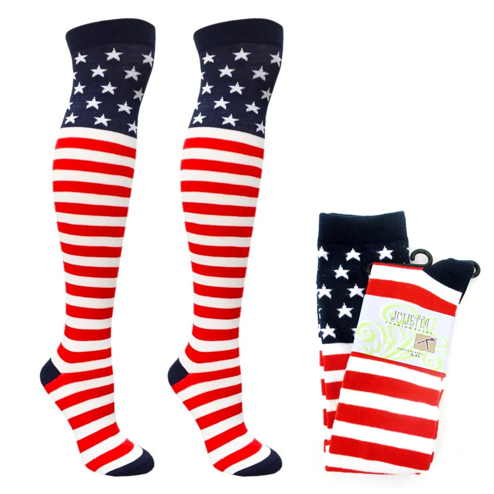 AllTopBargains - 12 Pairs Knee-High Women Socks US American Flag ...