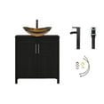 thumbnail image 5 of FULLWATT 30 Inches Bathroom Vanity in Black Finish with Glass Boat-Shaped Vessel Sink, Single Bathroom Vanity with Top, 2-Door Cabinet, 5 of 11