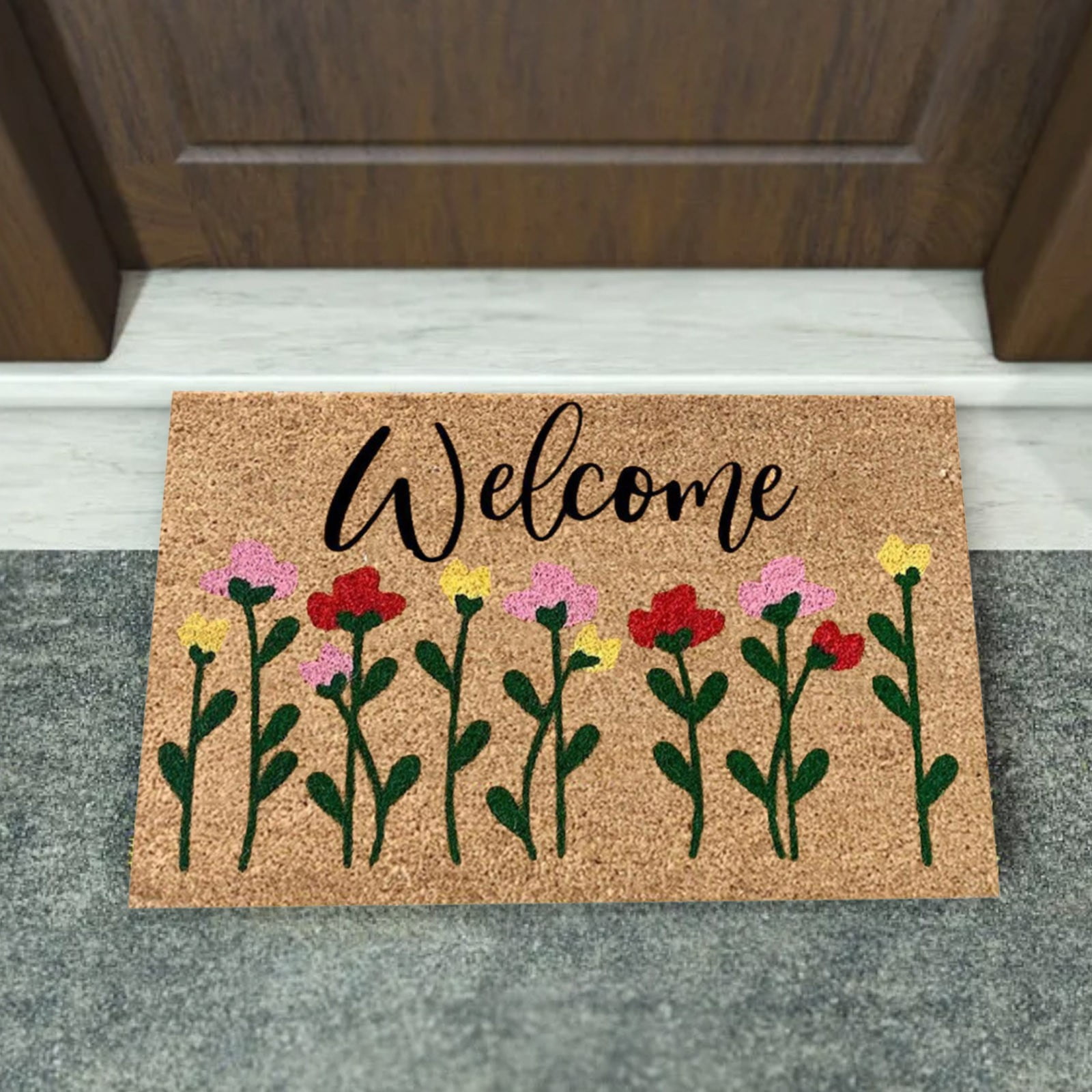 1PCS Vintage Spring Welcome Coir Doormat Retro Rug for Front Door, Indoor Outdoor Welcome Mat Spring Home Entryway Outside Yard Home Decoration