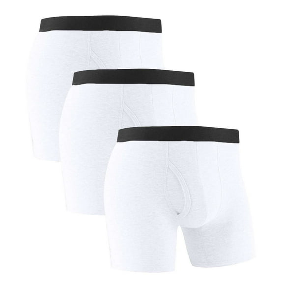StSilkitty 3 Pack Men's Cotton Boxer Briefs Mid Waist Elastic Underwear with Fly Lightweight No Riding up Underpants