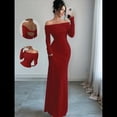 thumbnail image 4 of Vestido Ajustado de Larga con Hombros Descubiertos para Mujer, Elegante Vestido para Cóctel o Fiesta Vino Tinto XXL, 4 of 9