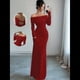 thumbnail image 4 of Vestido Ajustado de Larga con Hombros Descubiertos para Mujer, Elegante Vestido para Cóctel o Fiesta Vino Tinto XXL, 4 of 9
