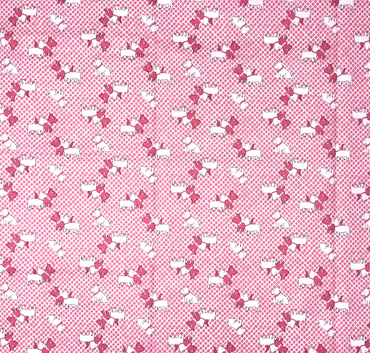1 Yard - Scottie Dog Storybook White & Pink Lattice Cotton Fabric (Great for Quilting, Sewing, Craft Projects, Throw Pillows & More) 1 Yard X 44" Wide