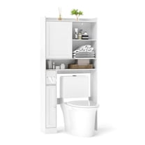 Over Toilet Storage Cabinet White - Bathroom Organizer with Adjustable Shelves & Sliding Door - 32.5x10x67.5", Space Saver