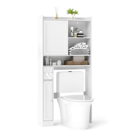 Over Toilet Storage Cabinet White - Bathroom Organizer with Adjustable Shelves & Sliding Door - 32.5x10x67.5", Space Saver