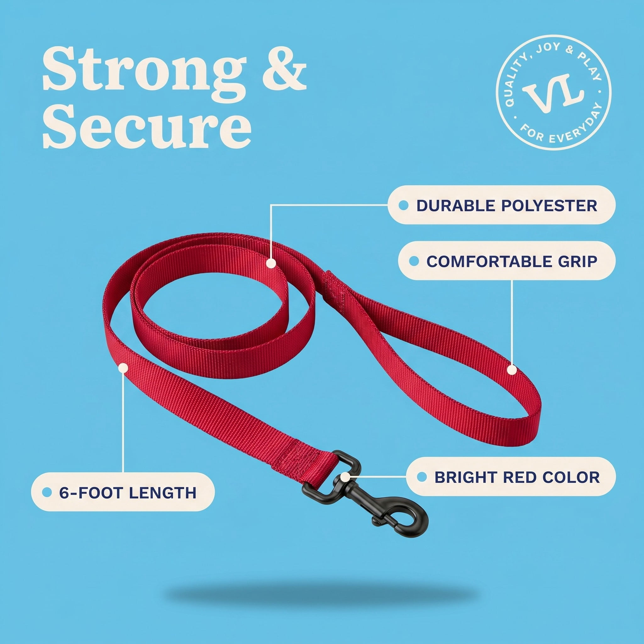 (2 pack) Vibrant Life 6 ft Solid Polyester Leash, Red, Medium / Large
