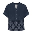 thumbnail image 4 of Zwiiyzr Women's T-Shirt V-Neck Short Sleeve Print Floral Summer Button Loose Blouse D-Navy (L), 4 of 5