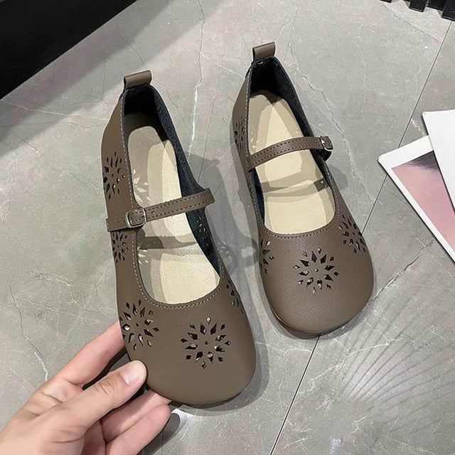 LSLJS Chaussures pour Femmes à la Mode Ajourées à Semelle Plate à un Seul Personnage avec Boucle à Semelle Souple, Chaussures en Cuir pour Femmes, Cadeau pour Femmes