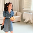 thumbnail image 4 of FJUCHAI Toddler Girls Summer Denim Dress Puff Sleeve Vintage Button Front Casual Outfit With belt 2-10Y, 4 of 9
