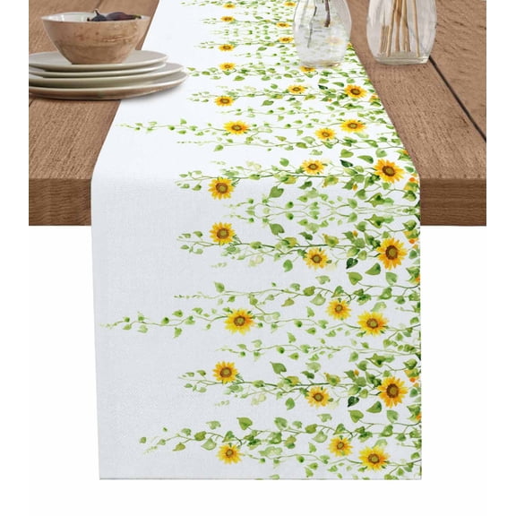 Ldtrchee Sunflower Table Runner 72 Inches, Spring Floral Summer Botanical Weeping Bed Runner Dresser Scarves Tabletop for Indoor Outdoor Parties/Ceremony/Banquet, 16" x 72"