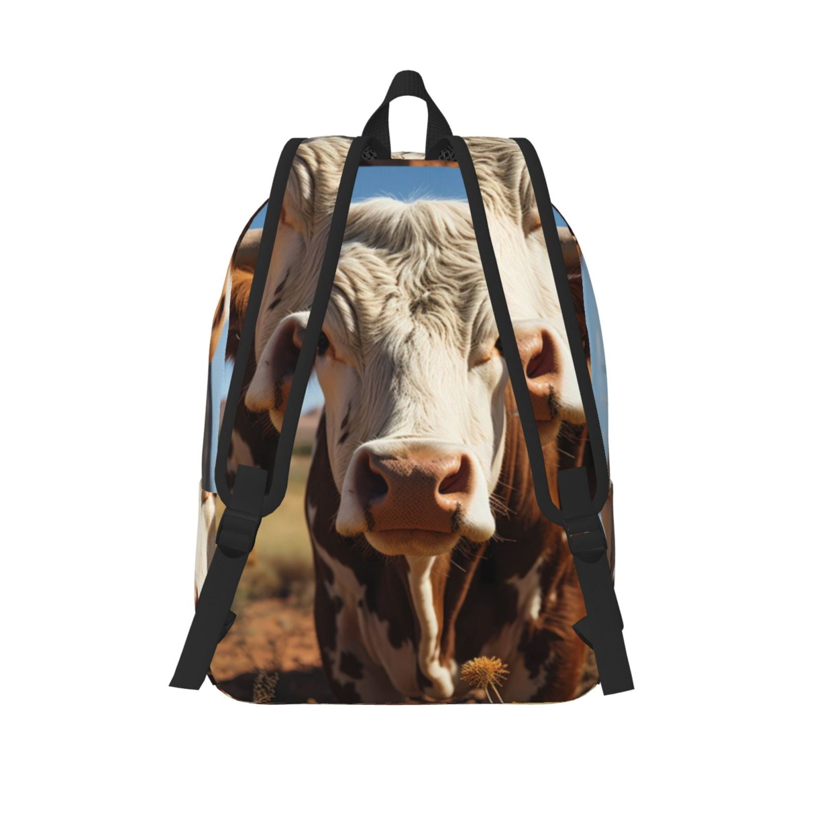 Picia Cute Daisy Cow Printed Canvas Daypack - Stylish and Durable Vintage Compact Backpack - Class, Work, Travel, or Laptop Bookbag,Organized Compartments-Small