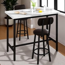 Cvortll 3-Piece Pub Dining Table for 2, Farmhouse Dining Table Set with 2 PU Leather Upholstered Stools, Rectangle Pub Dinette for Small Space (White)