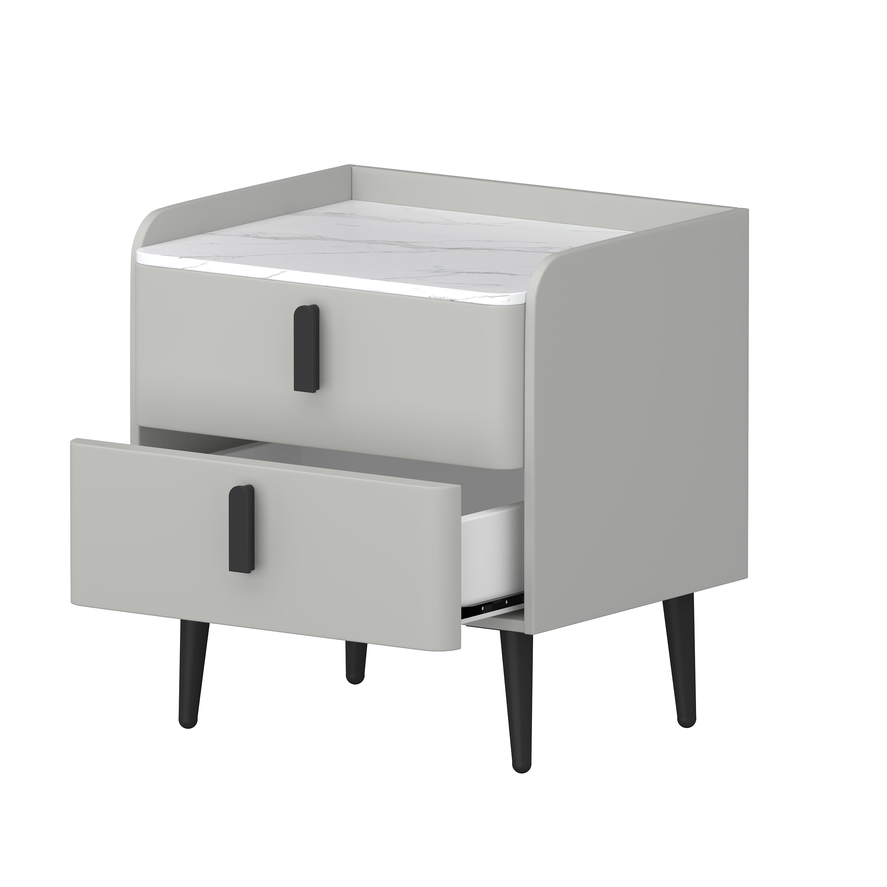 Euroco PU Leather Nightstand with 2 Drawers,Modern Bedside Table End Table for Bedroom, Living Room,Gray