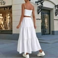 thumbnail image 6 of Women High Waisted Flowy Tiered Linen Skirt Casual Pleated A-Line Beach Long Skirts with Tie White L, 6 of 7