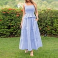 thumbnail image 3 of KDDYLITQ 2 Piece Sets for Women Summer Plaid Sleeveless Ruffle Hem Tops Flowy Skirts Matching Casual Outfits with Pockets Sky Blue L, 3 of 7