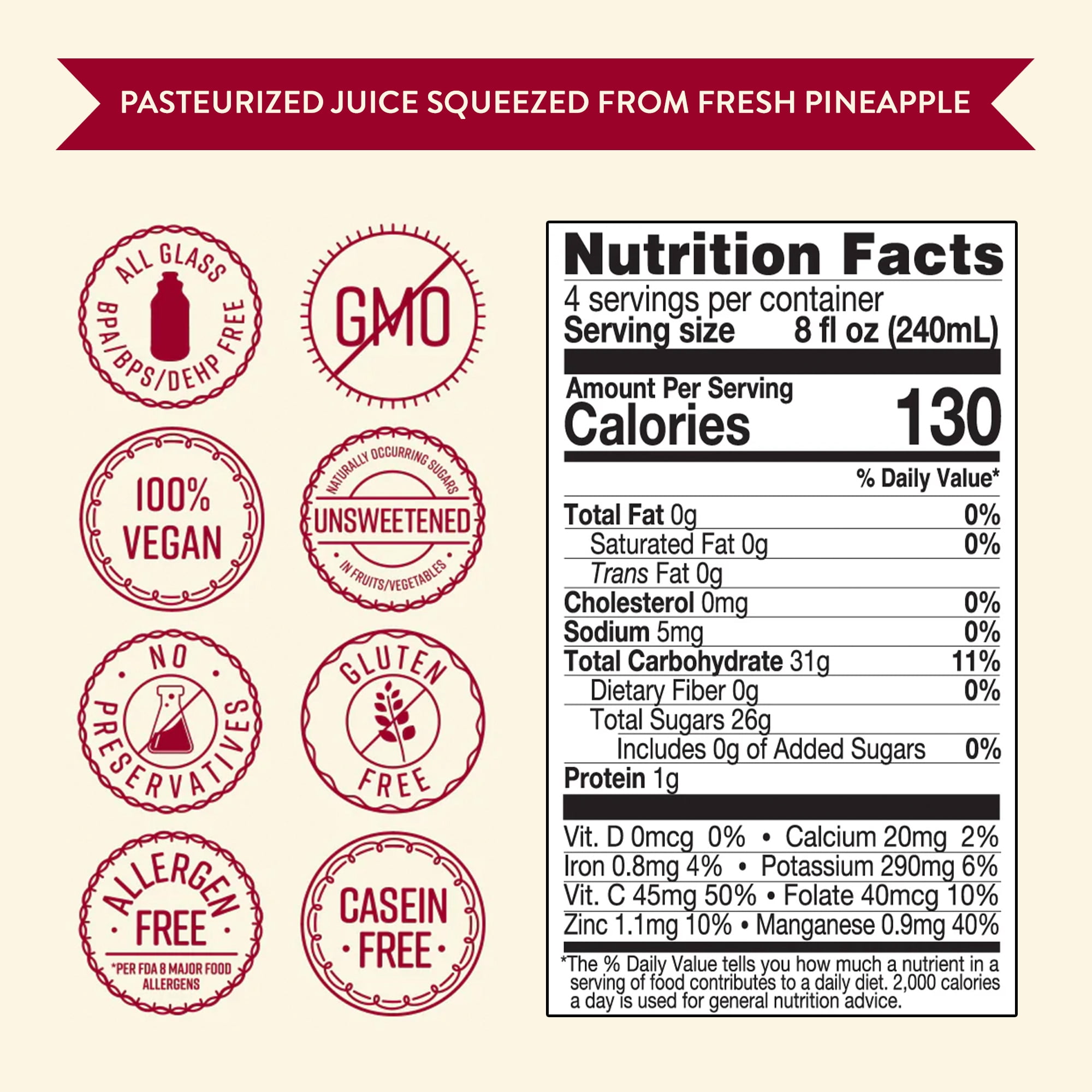 Lakewood Organic Pure Pineapple Juice Not from Concentrate Fresh Pressed 32 fl oz