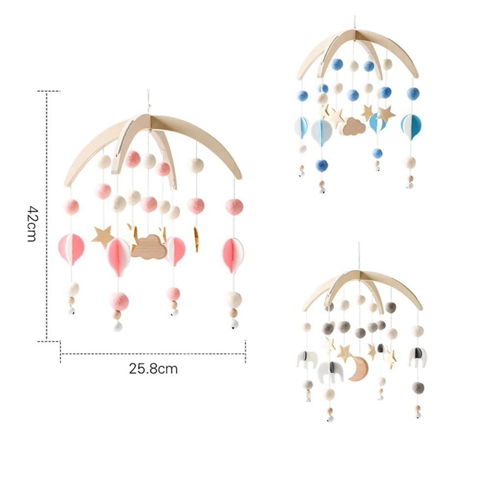 Wooden Baby Crib Bell – Star-Shaped Hanging Wind Chime Mobile, Soothing Rotating Toy for Newborns & Infants, Pink
