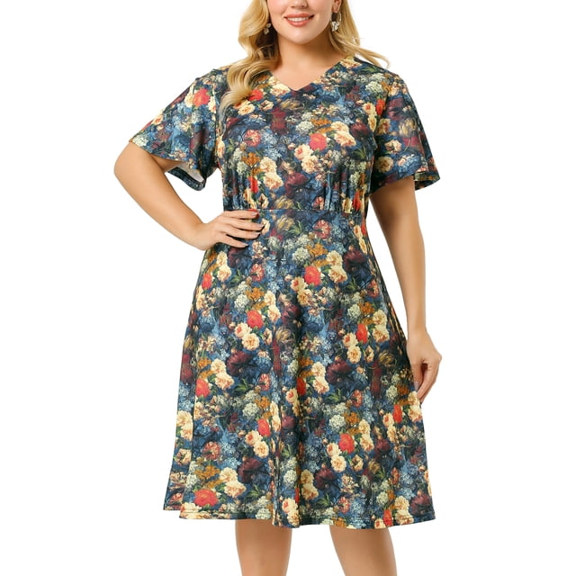 Vestido Acampanado De Tirantes De Flores Agnes Orinda TalGrande ManCorMidi PaMujer Azul XXL