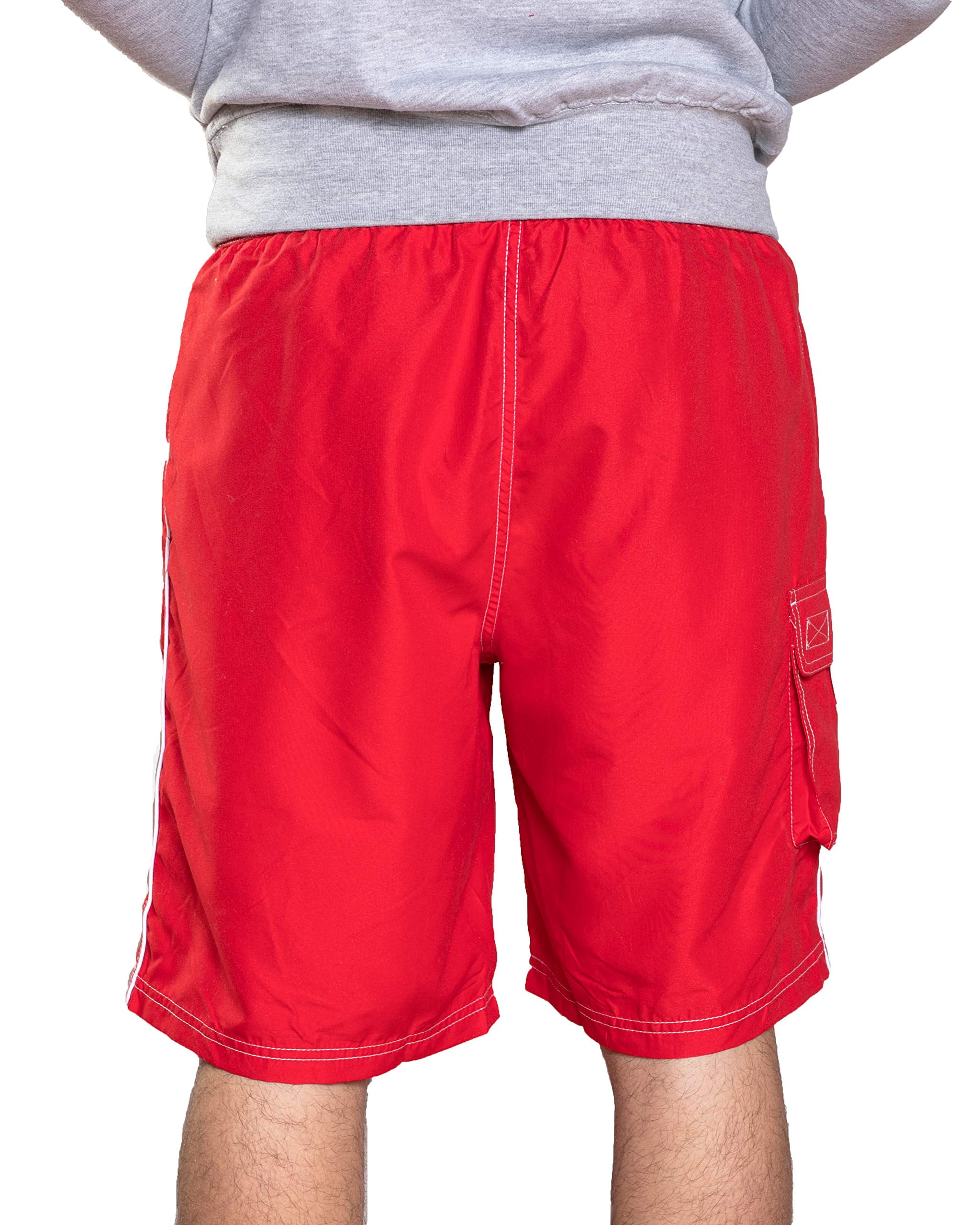 officially licensed red lifeguard men's board shorts swim trunks with side pocket, men and boys, great for beach & pool